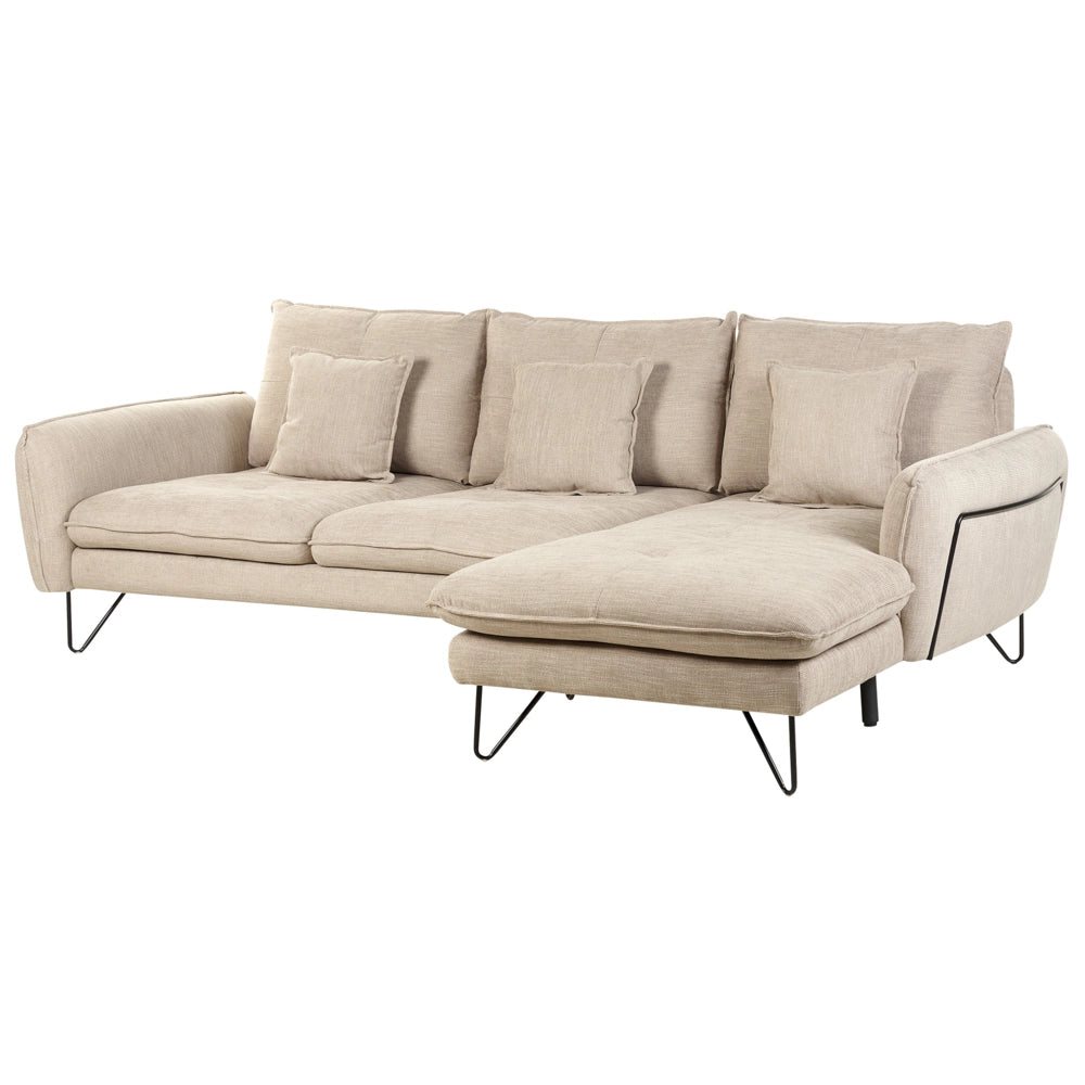 Divano 3 posti angolare regolabile lato sinistro in tessuto beige stile moderno design classico