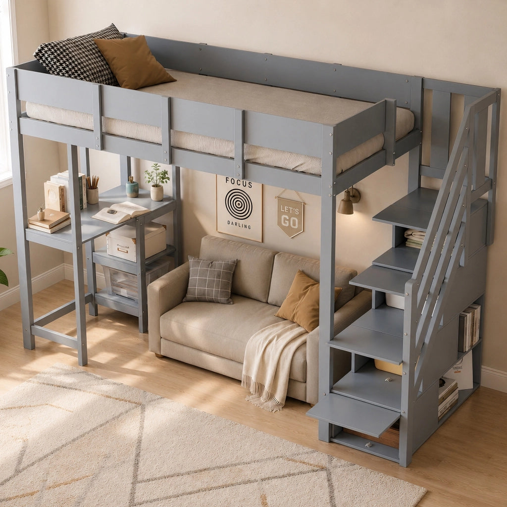 Letto a castello con spazio di stoccaggio legno di pino grigio 90x200 cm