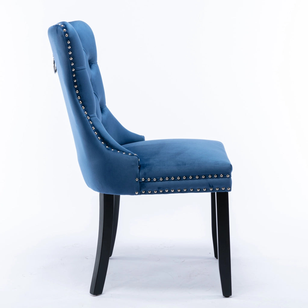 Sedie da Pranzo Imbottite in Velluto con Gambe in Legno ¨C MINIMAL ¨C Blu, Set 2 Pezzi