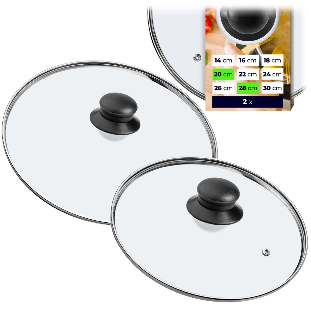 Set di coperchi in vetro KADAX da 20+28 cm, resistenti al calore, per pentole e padelle.