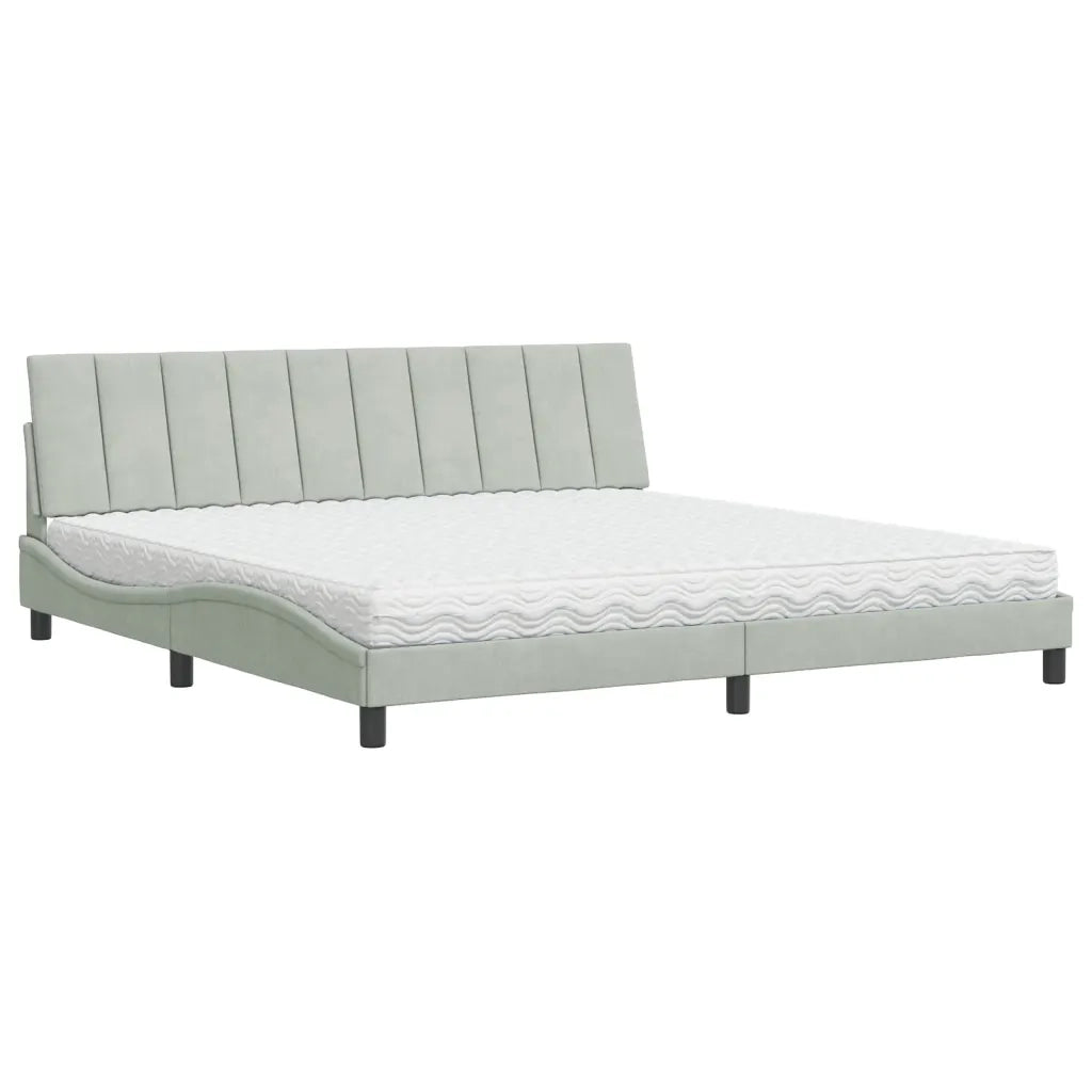 Letto con Materasso Hanko Grigio Chiaro 200x200cm Velluto 3208616
