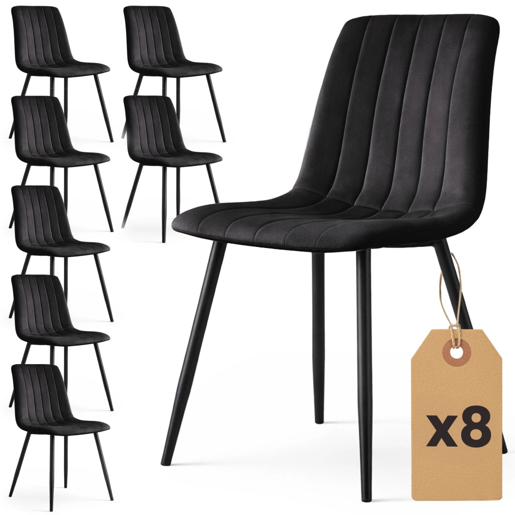 Set di 8 Sedie in velluto trapuntate LIVO Nero gambe nere