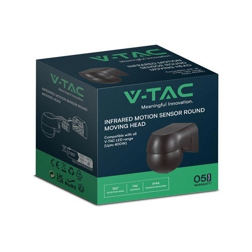 Sensore PIR parete esterno nero 12m 180° IP44 V-TAC VT-8028