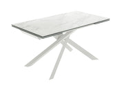 Tavolo Allungabile Cross 160-240x90 cm, Top in Ceramica Marmo Calacatta Lucido, Struttura in Metallo Bianco - Design Moderno Esclusivo