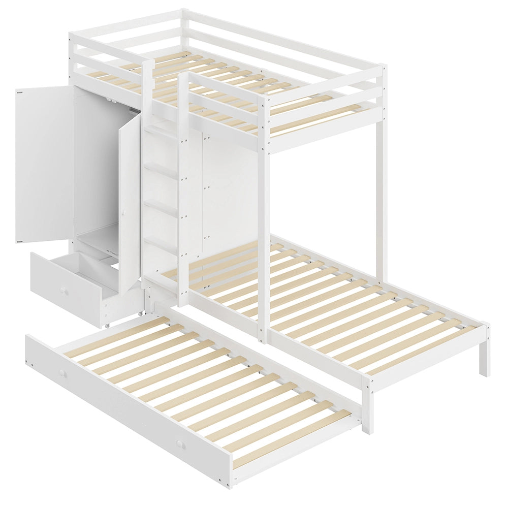 Letto a castello 90x200 cm - Xylo - Bianco con armadio cassetti e scomparto