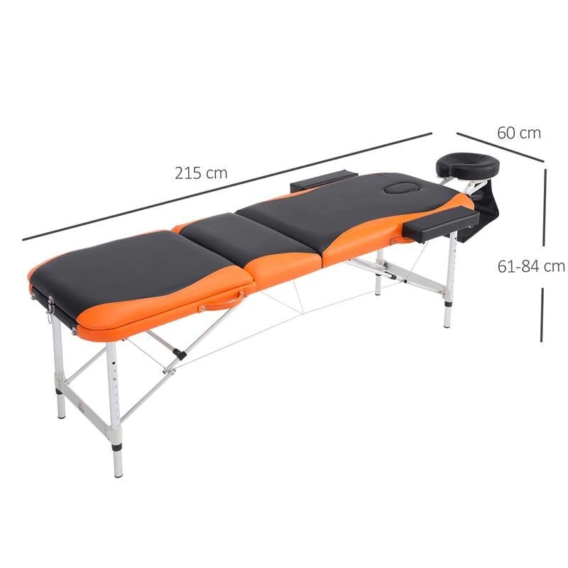 LETTINO PER MASSAGGI PROFESSIONALE PIEGHEVOLE IN ALLUMINIO NERO E ARANCIONE