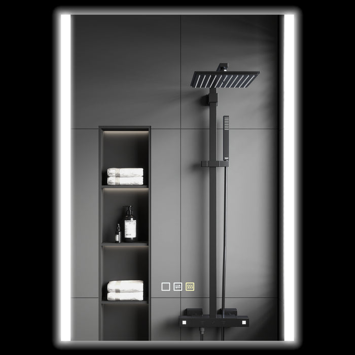 Specchio Bagno da Parete con Luce LED a 3 Colori 70x50x3 cm in Vetro Temperato Argento