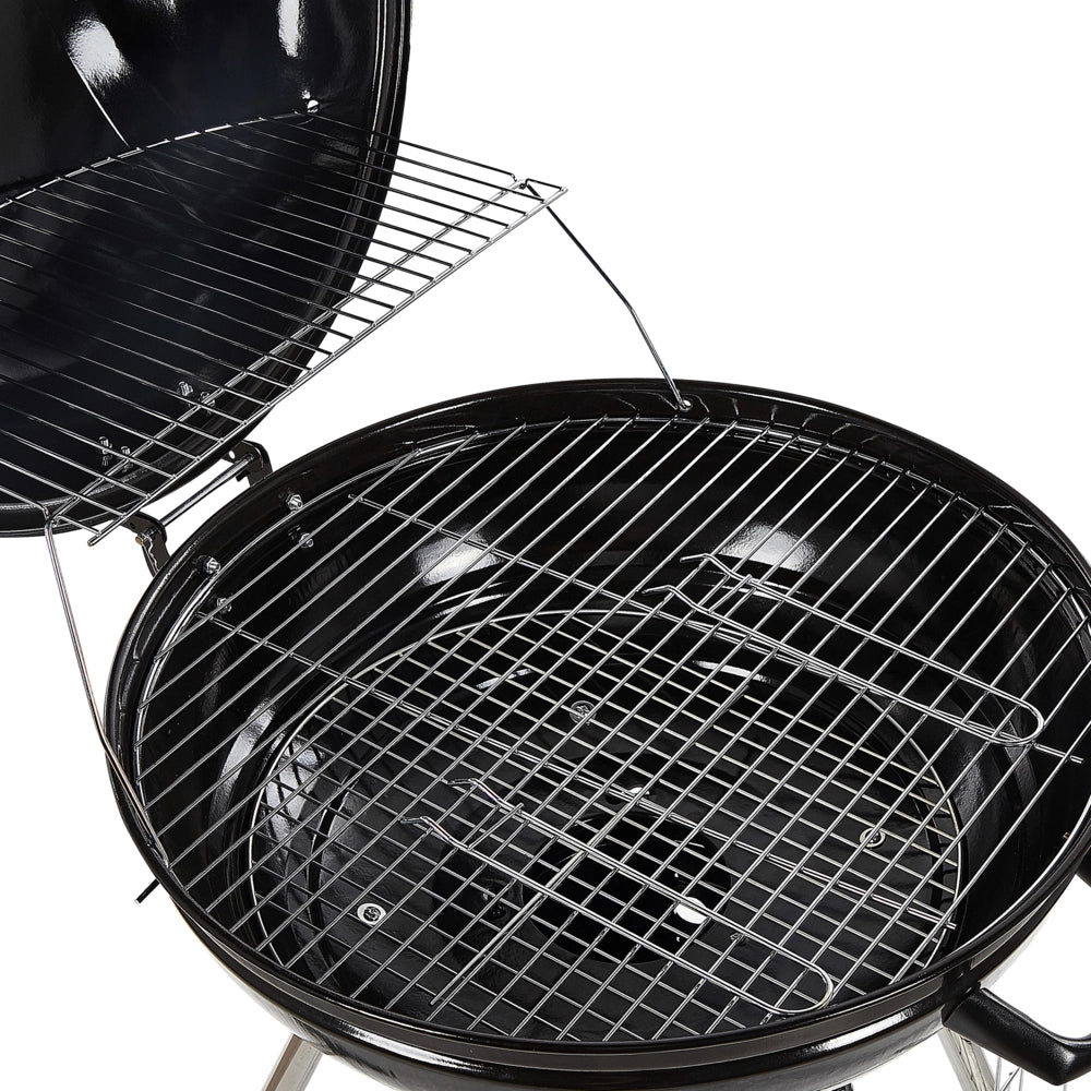 Bollitore per barbecue a carbonella in acciaio Nero con coperchio con ruote per griglia da cucina con termometro