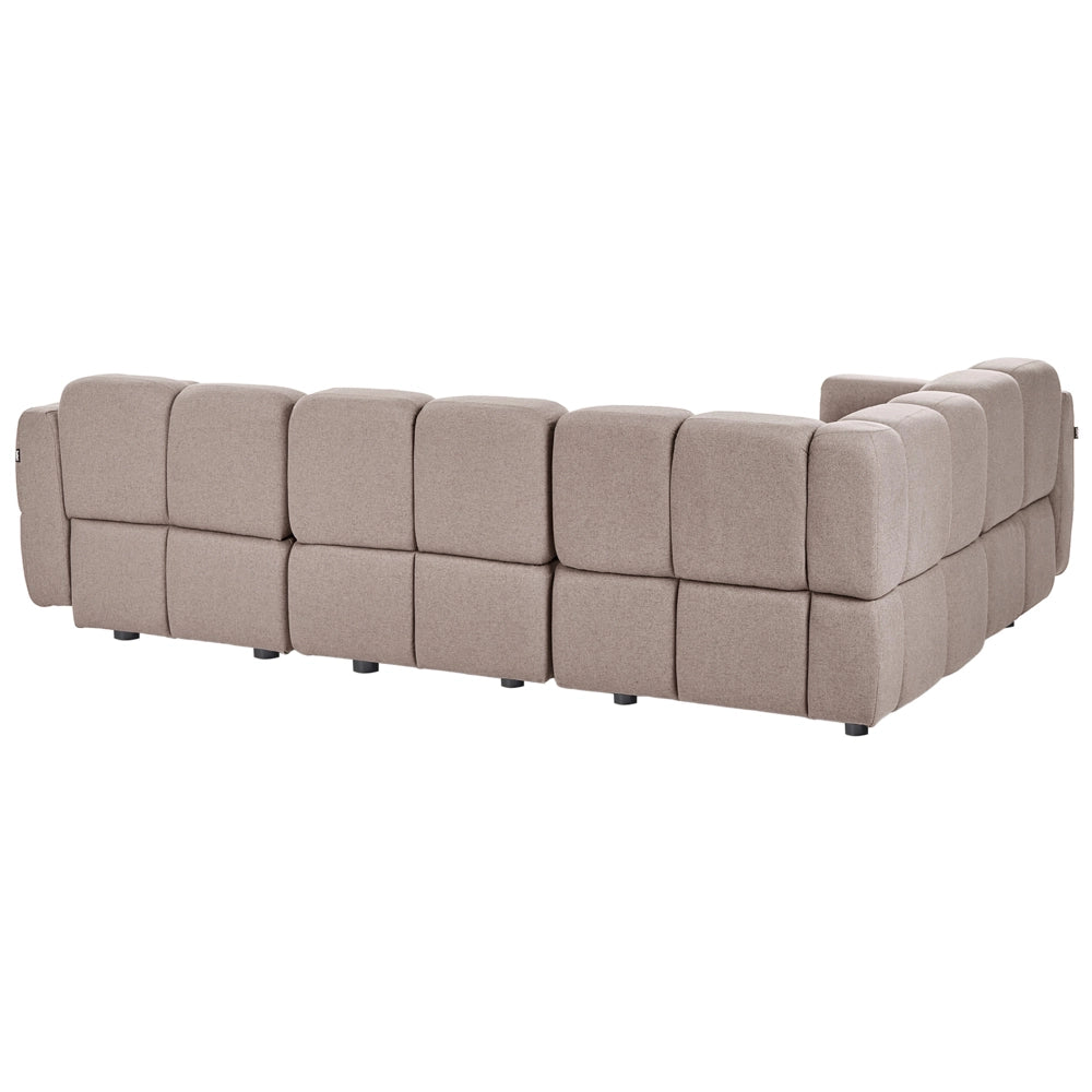 Divano modulare angolare a destra a 4 posti, in tessuto beige, articolo modulare, divano componibile a quattro elementi, stile moderno