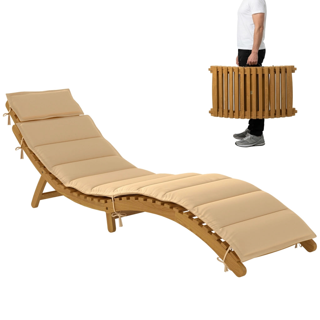 Lettino da giardino pieghevole in legno con cuscino e testiera ¨C zephmum ¨C Beige 183x54x63 cm