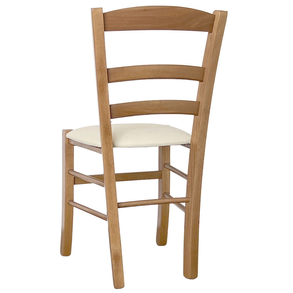 Sedia legno paesana noce chiaro con seduta similpelle beige