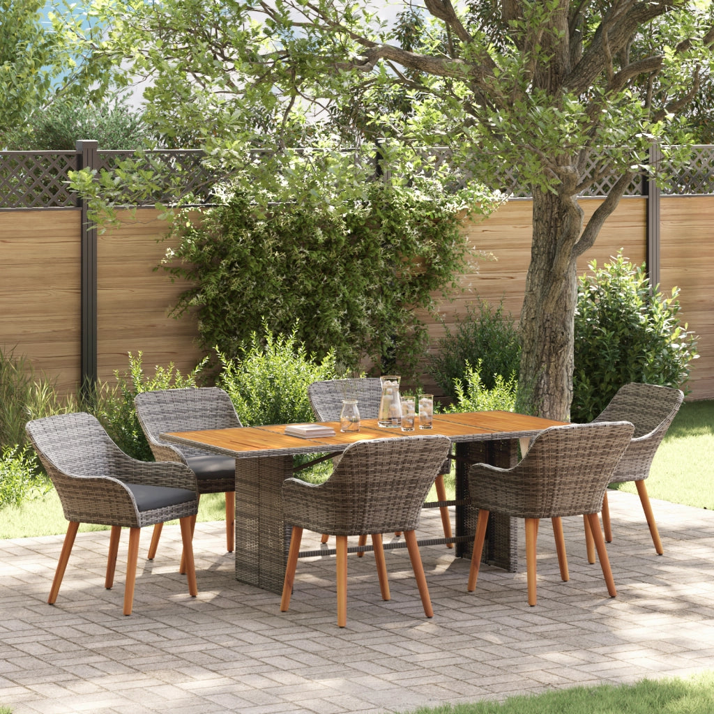 Set da Pranzo da Giardino 7 Pezzi Grigio Rattan Sintetico