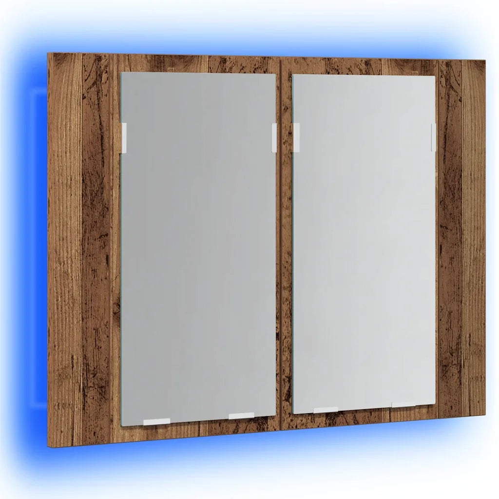 Mobiletto con specchio a LED salvaspazio 60 x 12 x 45 cm stile moderno legno composito finitura effetto legno anticato 02_0050833