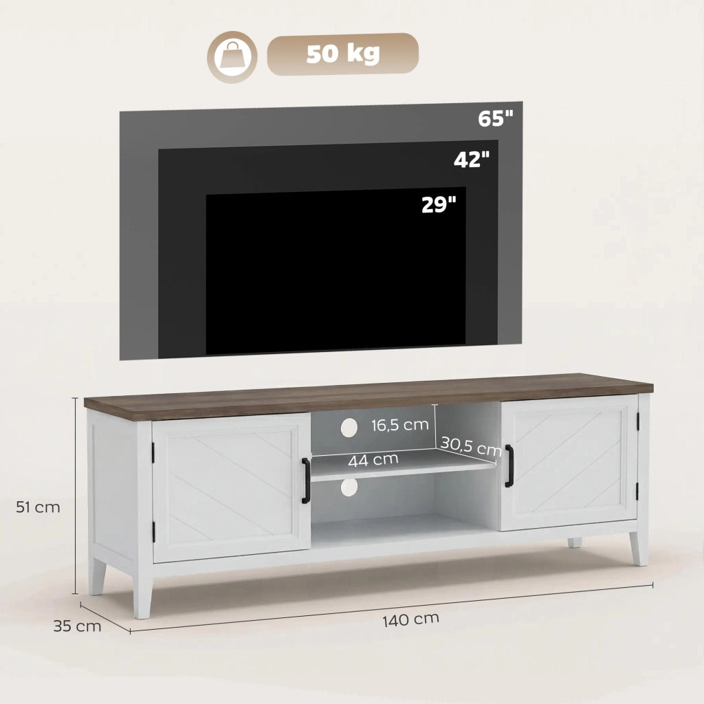 Mobile TV 140 cm con 2 ante e 2 ripiani aperti ¨C Zephmum ¨C Bianco e marrone