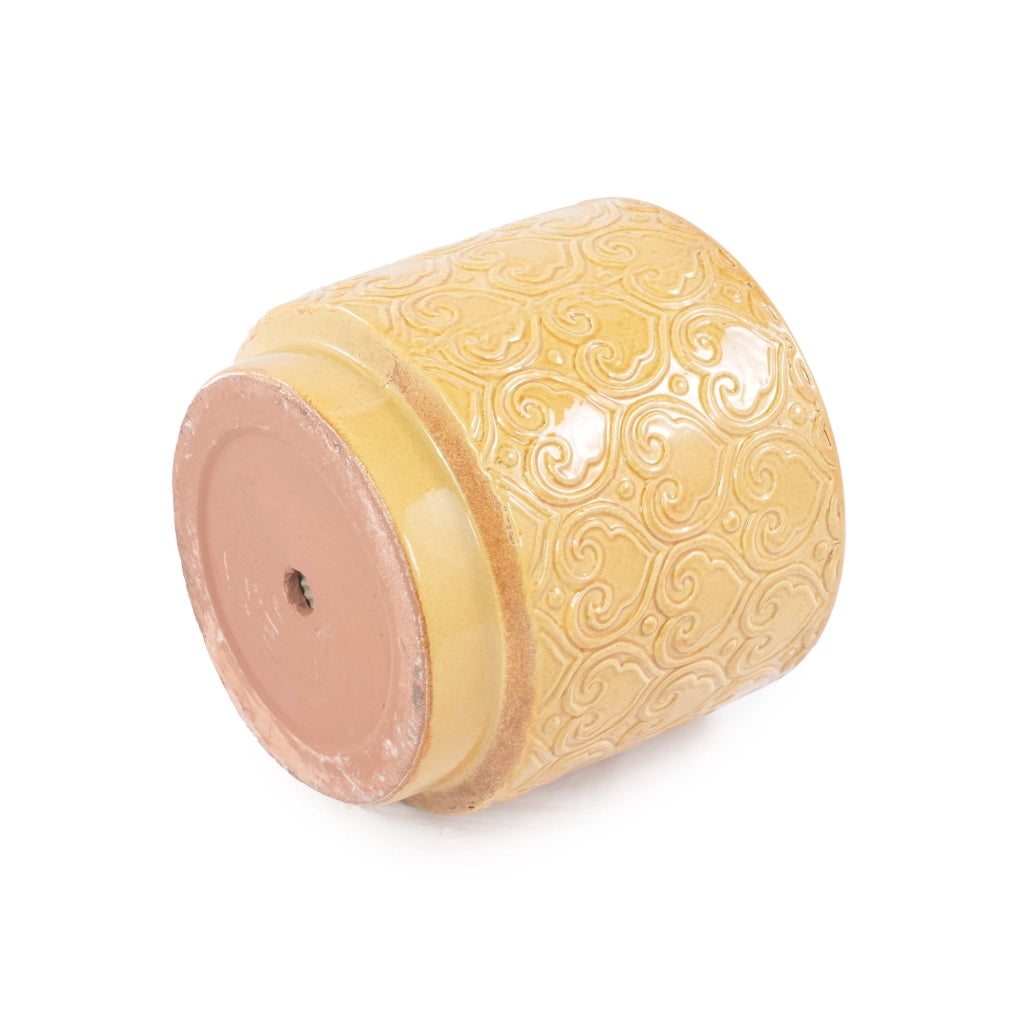 Set 4 vasi per piante ULEVR in ceramica gialla con rilievo a cuore, ? 38/31,5/24/19 cm
