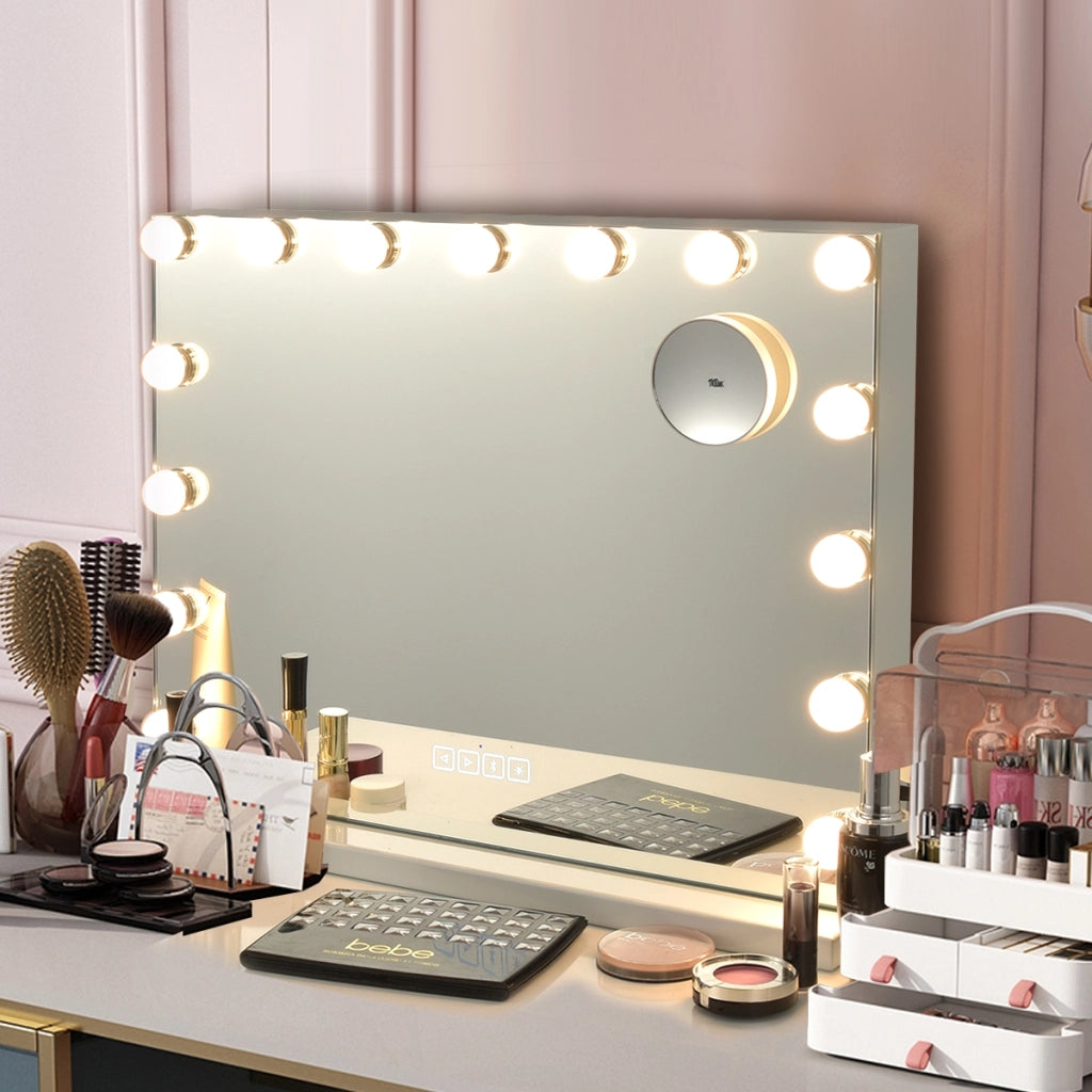 Specchio per trucco con 15 luci LED porta USB, Specchio illuminato con controllo touch 48x58cm