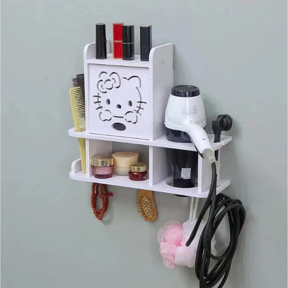 Trade Shop - Mobiletto A Parete Organizer Bagno Decoro Hello Kitty Con Scomparti Supporto Asciugacapelli -