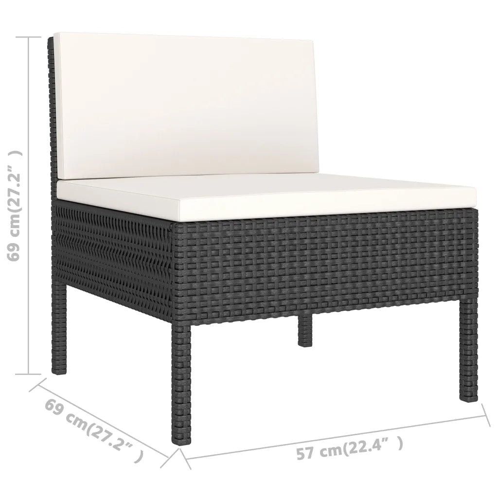 Set Divani da Giardino 3 pz con Cuscini in Polyrattan Nero 310186