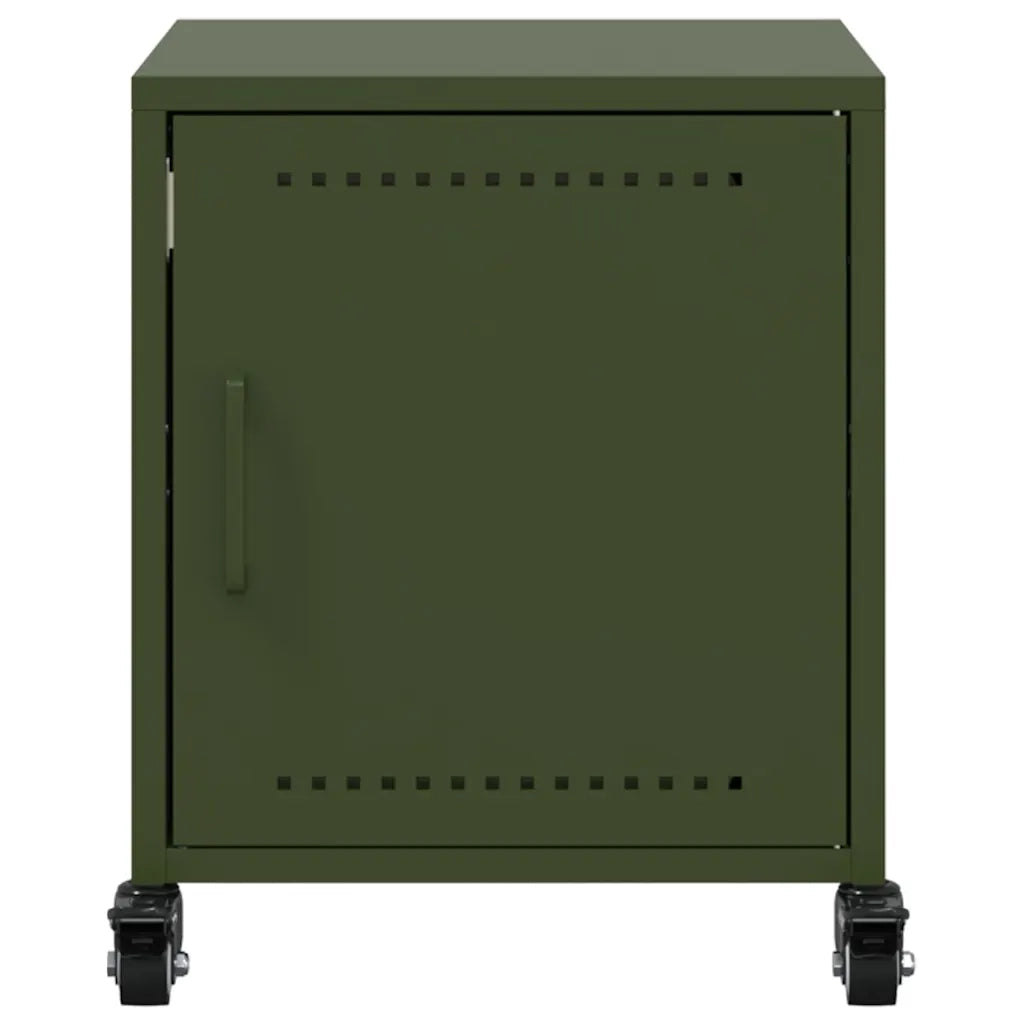 Set di 2 Comodini | Armadio da Notte | Mobiletto da notte Verde Oliva 36x39x43,5 cm in Acciaio