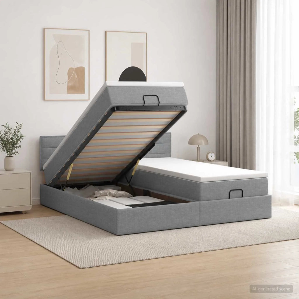 Letto ottomano con materasso 2 pz Grigio Chiaro Tessuto 3456677