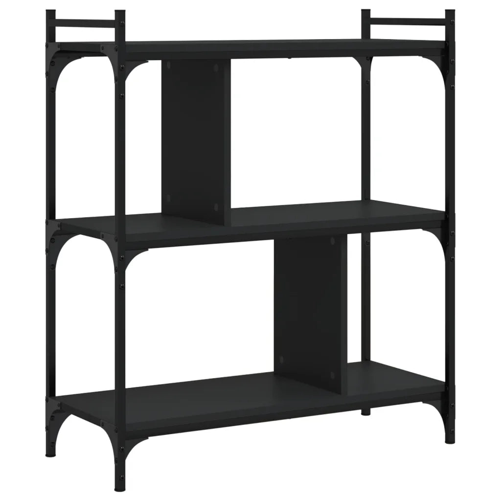 Libreria-Scaffale per Libri-Mobile di Stoccaggio Nera 3 Ripiani 76x32x88 cm Legno Multistrato