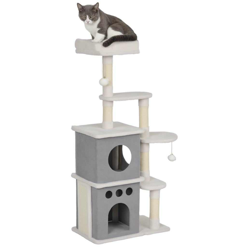Tiragraffi per Gatti 126 cm ¨C Xylo ¨C Crema con Piattaforme e Pali in Sisal