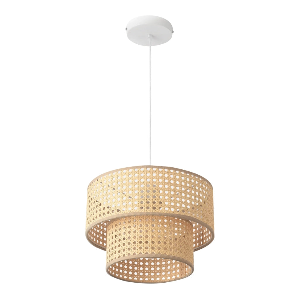 Lampada da terra a sospensione E27 diametro 30 cm effetto rattan bianco 03_0010728