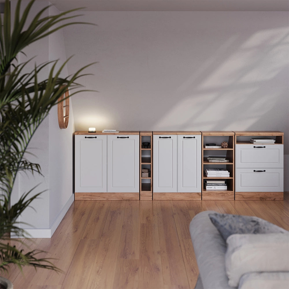 Mobile cucina sottotetto R-Line Bianco rustico/Rovere dorato 60 cm con 2 porte, carcassa 60 cm profondità Vicco