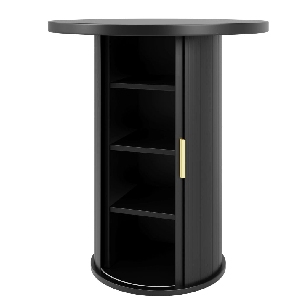 Tavolo bar rotondo con spazio contenitore 60x60x91;6 cm in MDF e metallo; nero