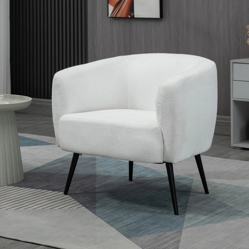Poltrona in tessuto boucl¨¦ con braccioli e gambe in metallo nero ¨C Zephmum ¨C 72x73x73 cm bianco