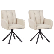 Set di 2 sedie girevoli da pranzo in tessuto beige con braccioli Schienale trapuntato Gambe in metallo nero Retro