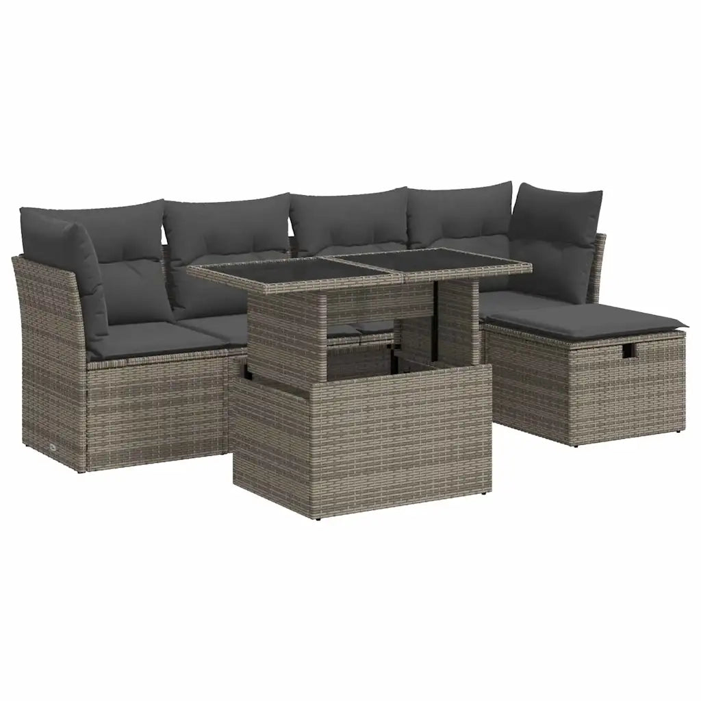 Set Divano da Giardino 6 pz con Cuscini Grigio in Polyrattan 3326141