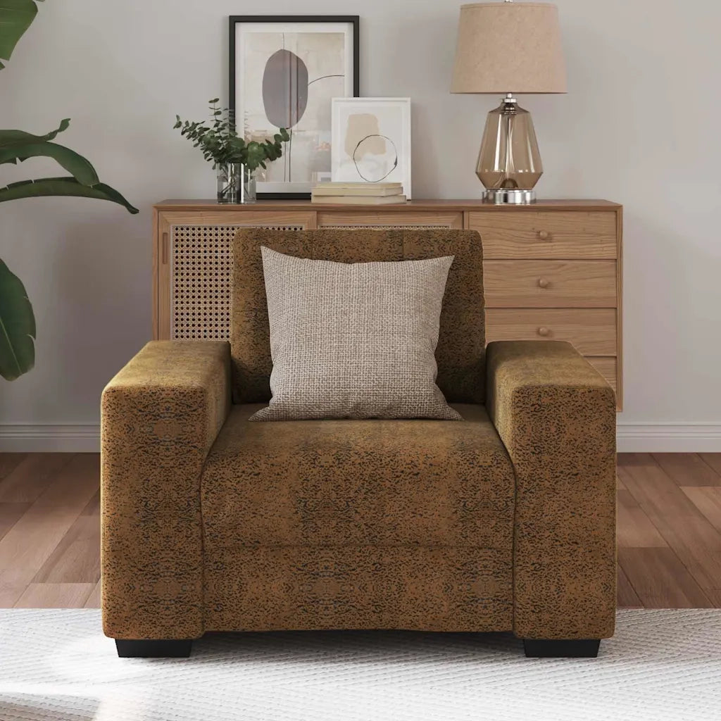 Poltrona Sofa con cuscino Marrone Pelle sintetica e Legno 4105108
