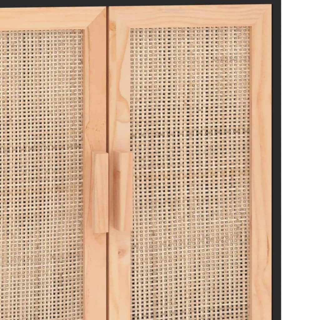 Buffet credenza cassettiera armadio mobile contenitore organizer per cucina soggiorno salotto 60 x 30 x 70 cm legno massello di pino e rattan nero naturale 02_0035966