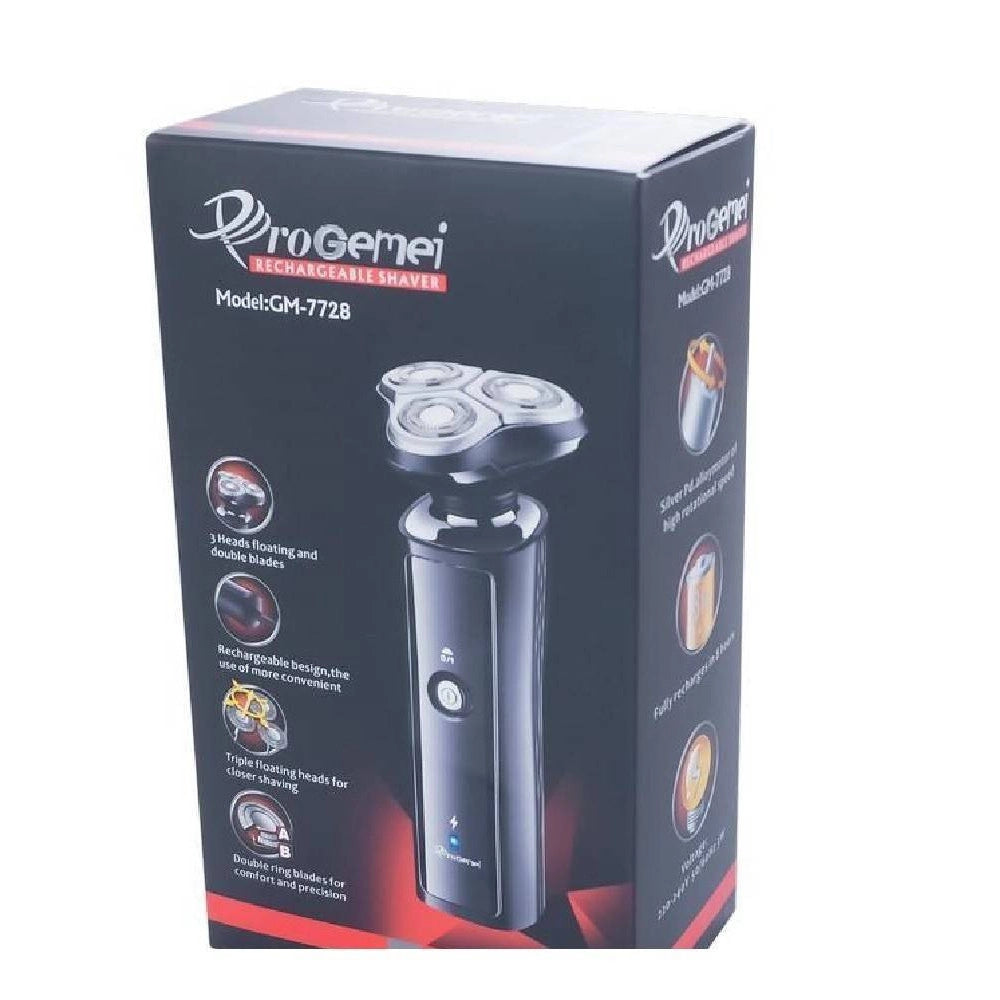 Trade Shop - Rasoio Elettrico Gm7728 A Batteria 3 Testine Professionale Barba Capelli Cordless -