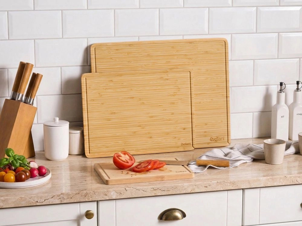 Set di 3 taglieri in bambù marrone chiaro con scanalatura per il succo Accessori da cucina