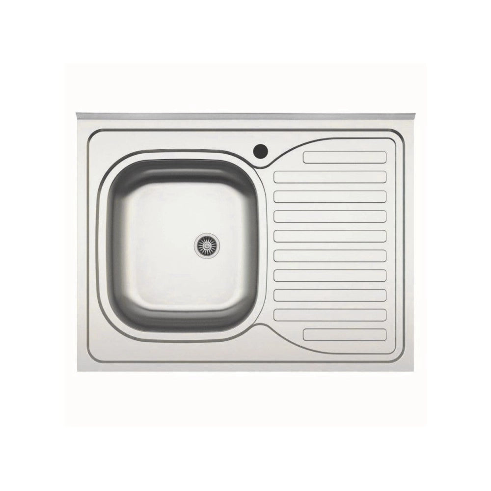 Lavello cucina da appoggio 80x60 una vasca con gocciolatoio destro inox SA30DX