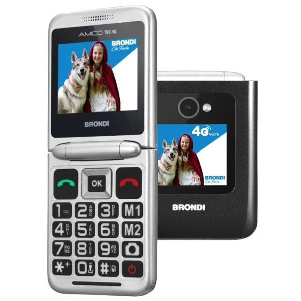 Brondi amico tuo 4g (nero) - telefono cellulare per anziani - tasto sos - controllo remoto - doppio display - BROAMICOTUO4GBK