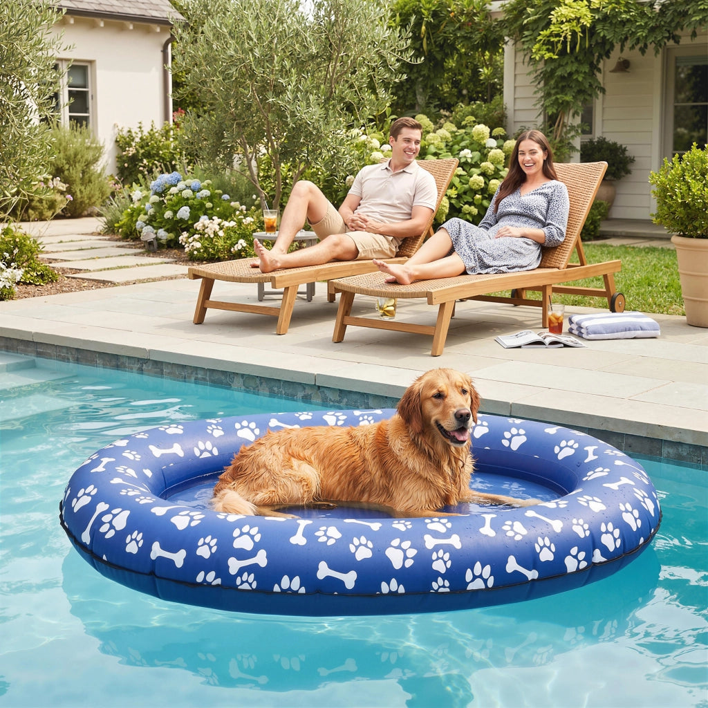 Galleggiante per Cani Gonfiabile 155x104x25 cm Pieghevole per Cani fino a 40 kg in PVC Blu