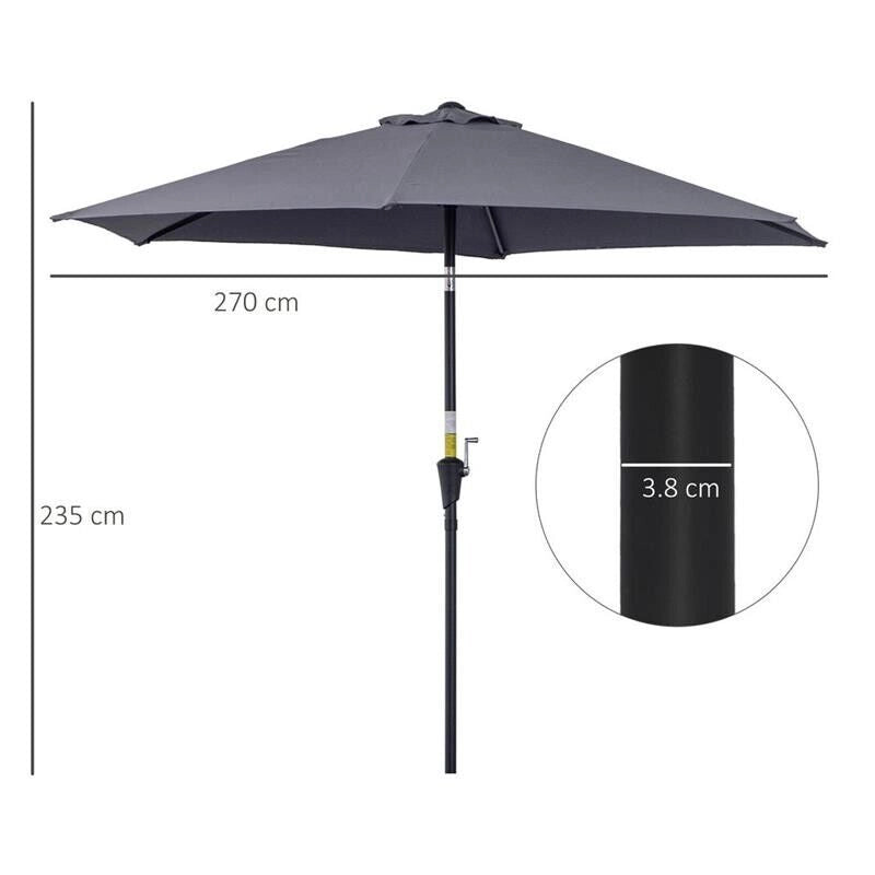 OMBRELLONE DA GIARDINO INCLINABILE APERTURA A MANOVELLA 2.7 X 2.35 M GRIGIO