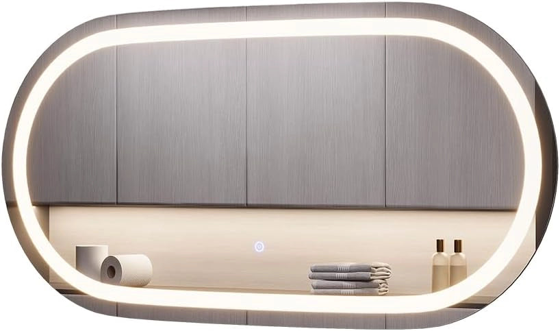 Specchio bagno Miral, Vetro, 100 x 50 cm con illuminazione frontale, adatto al montaggio a parete per ambienti umidi