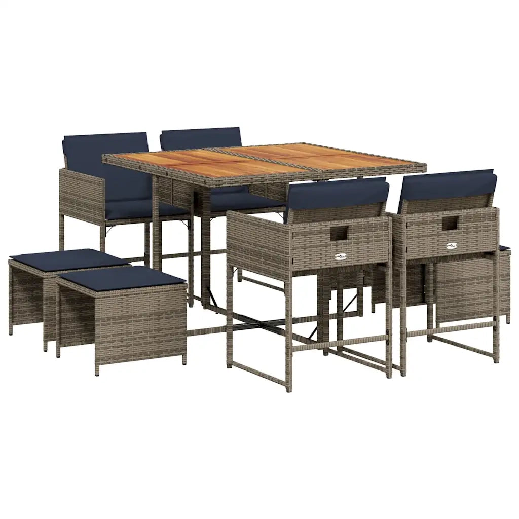 Set da pranzo da giardino da 9 pz con Cuscini in Polyrattan Grigio 3278092