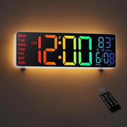 Cronometro Digitale per Parete - 10,5" Grande Orologio per Parete con Visualizzazione Temperatura, Data e Giorno, RGB Colori, Dimmer di Brillantezza Automatico, Luci da Notte, LED 24/12 Ore per Ufficio, Camera da Letto