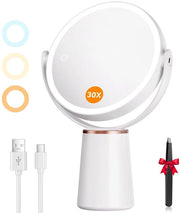 Specchio cosmetico con illuminazione 30X/1X ingrandimento, specchio trucco 3 colori di illuminazione USB caricabile, specchio ingrandente con illuminazione tocco regolabile, specchio da tavolo 360° girevole per la zona della testa