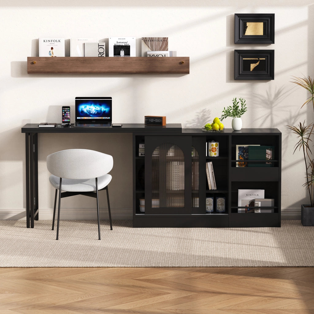 Tavolo da pranzo - bar moderno - estraibile - girevole 360° - con vano - ante in vetro - nero