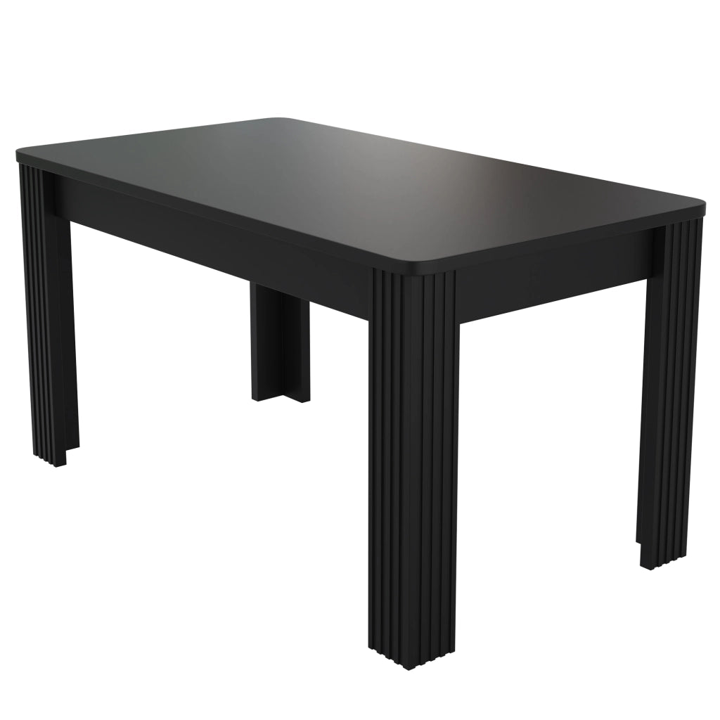 Tavolo da pranzo con 4 gambe robuste, struttura stabile, piano in truciolare nero, per sala da pranzo e cucina