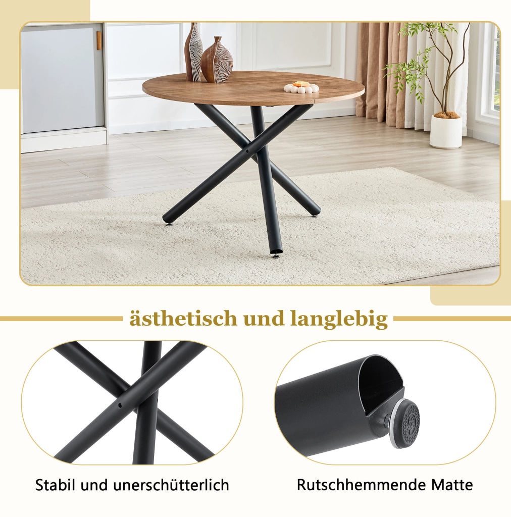 Tavolino rotondo industriale in MDF e metallo nero noce