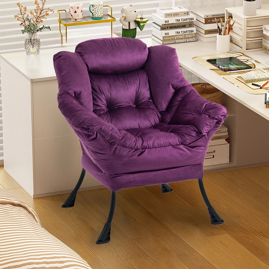 Poltrona relax viola imbottita con struttura in metallo