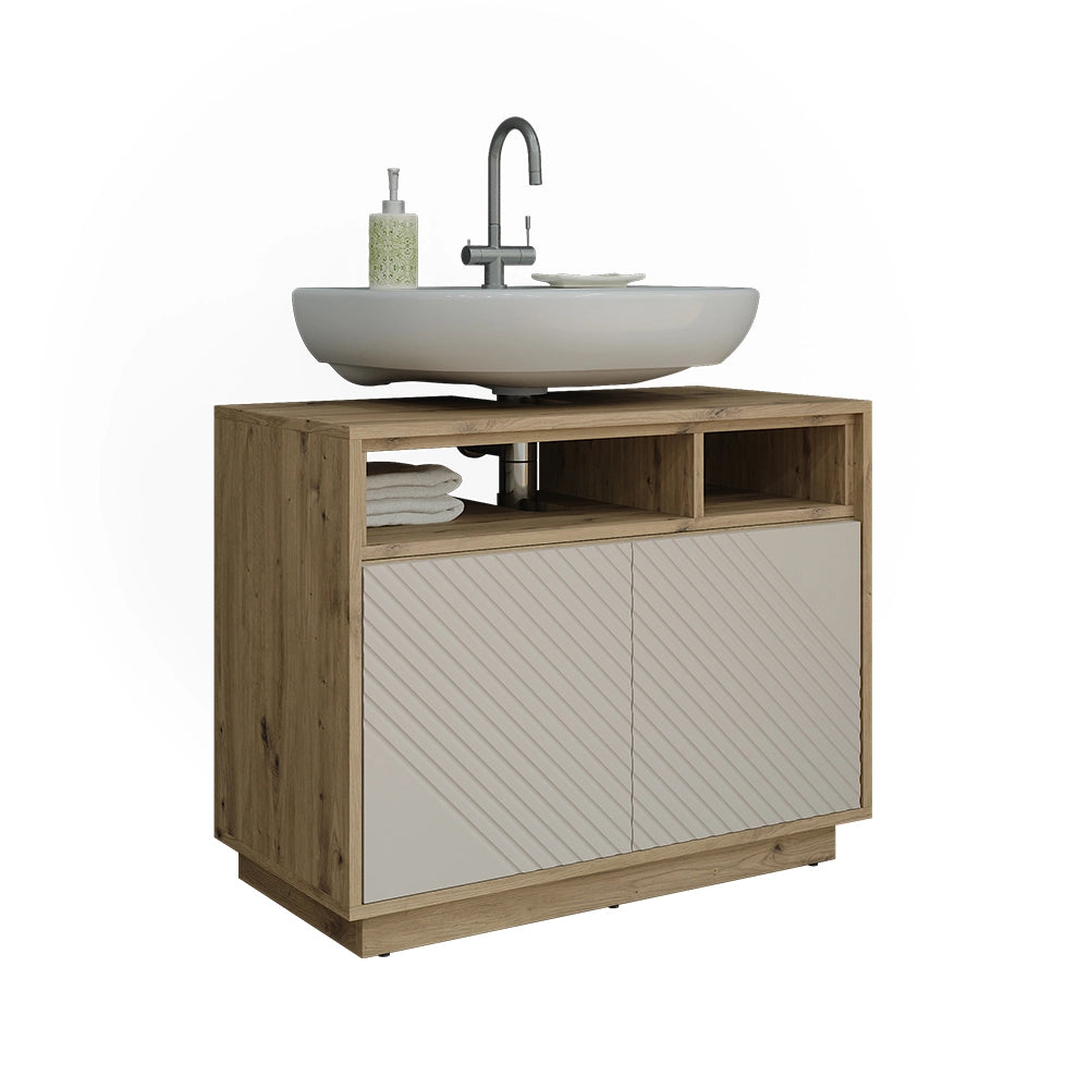 Mobile sottolavabo per bagno Beatrice Cachemire/Rovere artigianale 80 x 64 cm con 2 porte Vicco