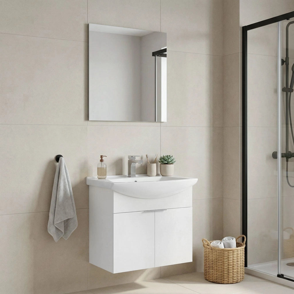 Set mobile lavabo con specchio (2 pezzi) "Purus 65" - 65 x 50 x 58 cm - Bianco